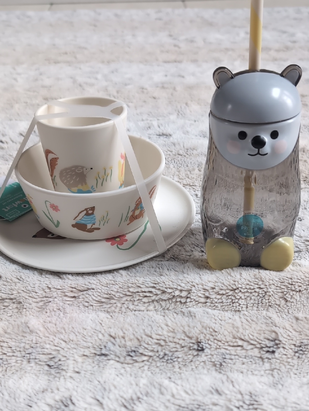 Pillowfort Woodland Animal 3-Piece Dinnerware Set With Bonus Hedgehog Tumbler